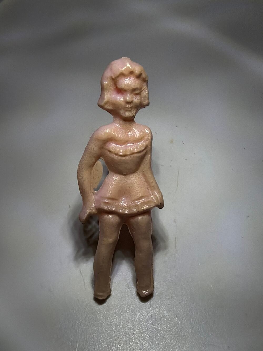 Vintage 1950s Pink Plastic Girl Figurine Miniature Dollhouse Toy Premium Figure